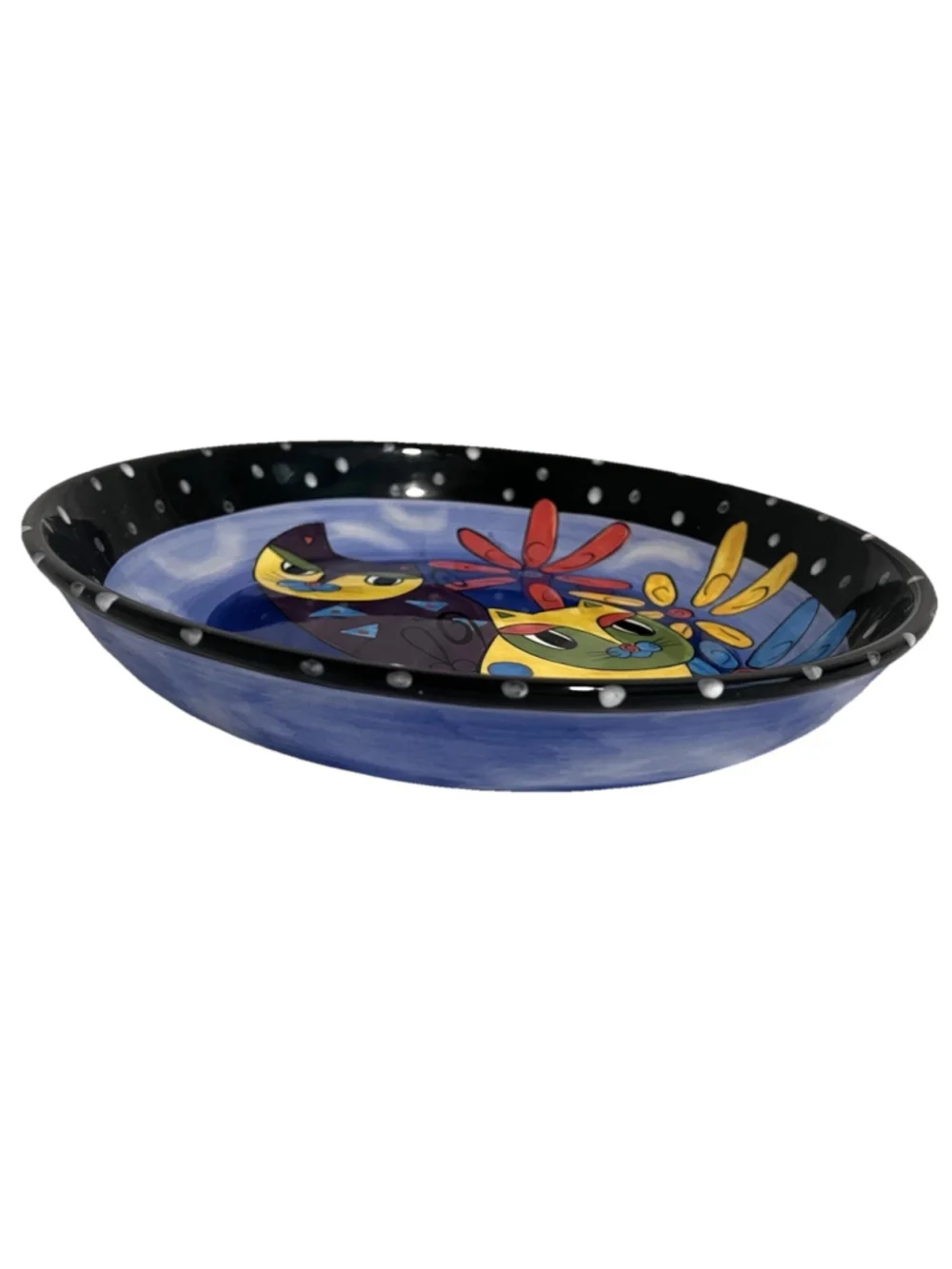 Milson and Louis Cats & Flowers BIG Platter 13” Hand Painted Whimsical Bowl